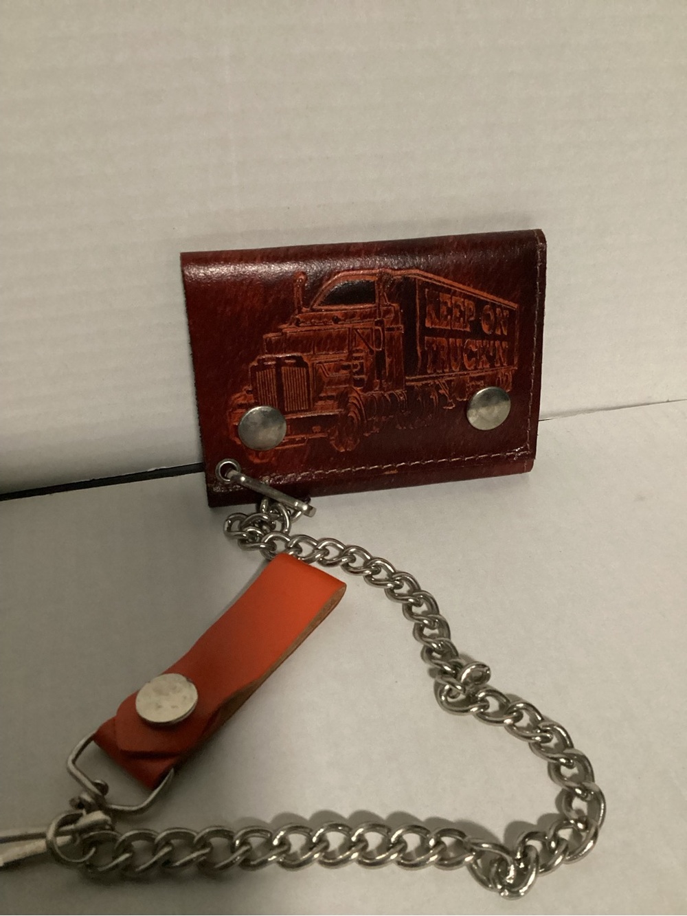 Vintage Brown Genuine Leather Trucker Wallet with Chain